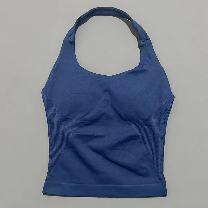 Sports Gym Halter Top Woman Seamless Yoga Tank Removable Chest Pad Push-up Sports Vest Fitness Workout Running Tops