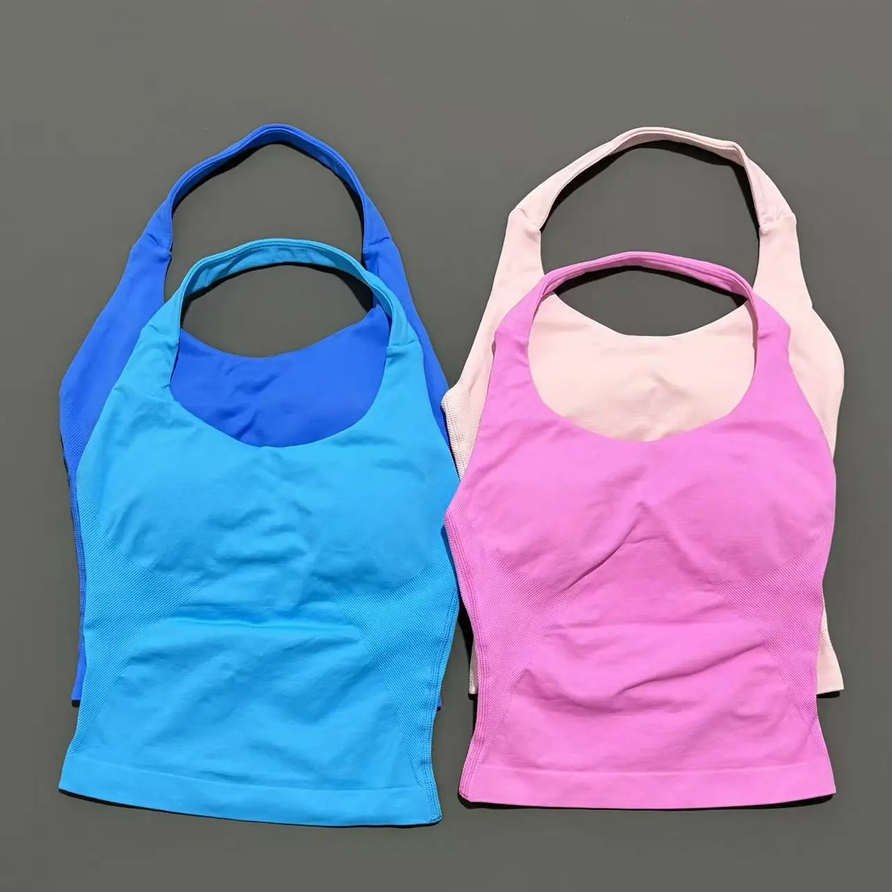 Sports Gym Halter Top Woman Seamless Yoga Tank Removable Chest Pad Push-up Sports Vest Fitness Workout Running Tops