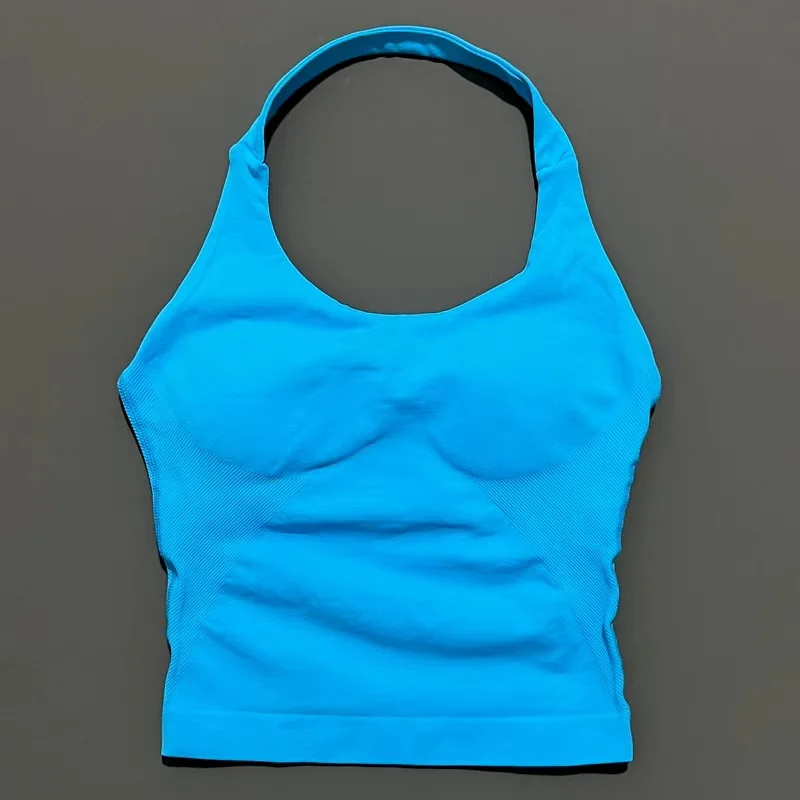 Sports Gym Halter Top Woman Seamless Yoga Tank Removable Chest Pad Push-up Sports Vest Fitness Workout Running Tops
