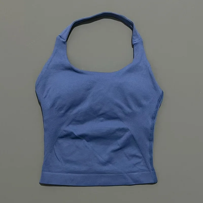 Sports Gym Halter Top Woman Seamless Yoga Tank Removable Chest Pad Push-up Sports Vest Fitness Workout Running Tops