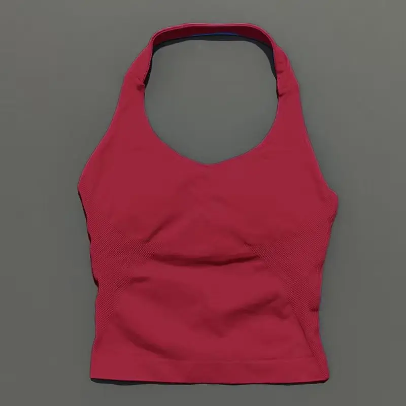 Sports Gym Halter Top Woman Seamless Yoga Tank Removable Chest Pad Push-up Sports Vest Fitness Workout Running Tops