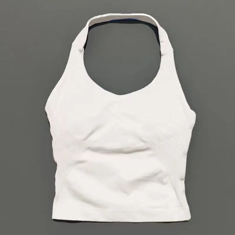 Sports Gym Halter Top Woman Seamless Yoga Tank Removable Chest Pad Push-up Sports Vest Fitness Workout Running Tops