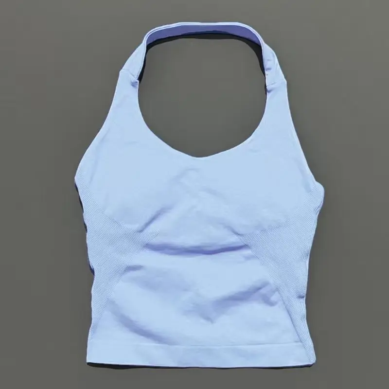 Sports Gym Halter Top Woman Seamless Yoga Tank Removable Chest Pad Push-up Sports Vest Fitness Workout Running Tops