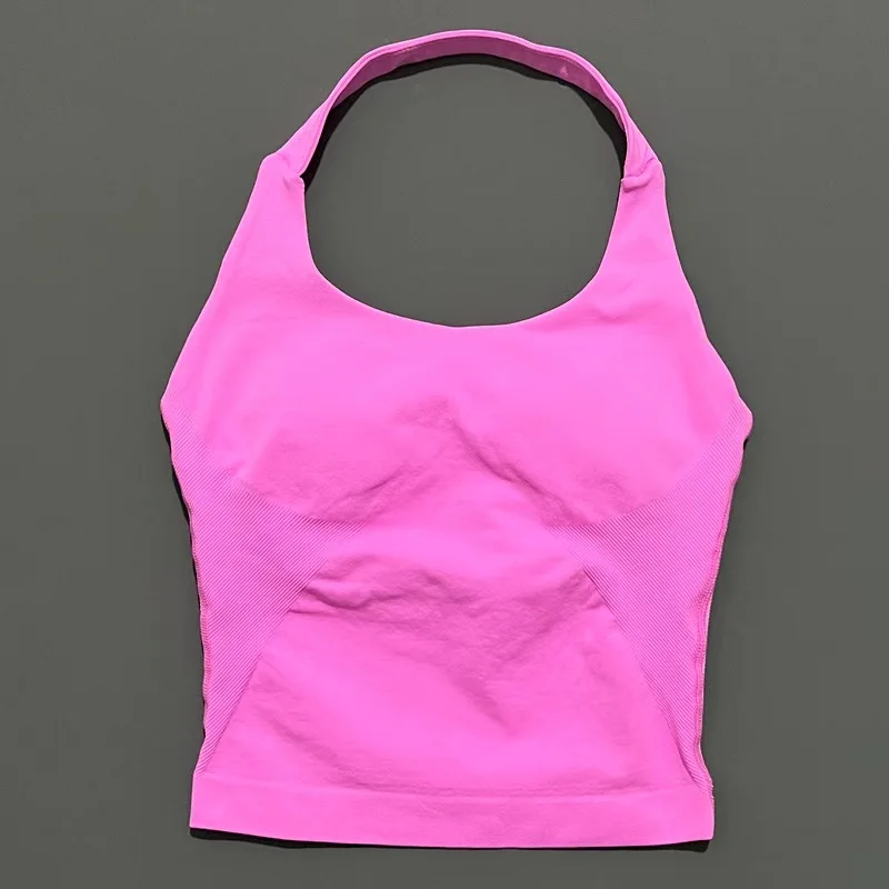 Sports Gym Halter Top Woman Seamless Yoga Tank Removable Chest Pad Push-up Sports Vest Fitness Workout Running Tops