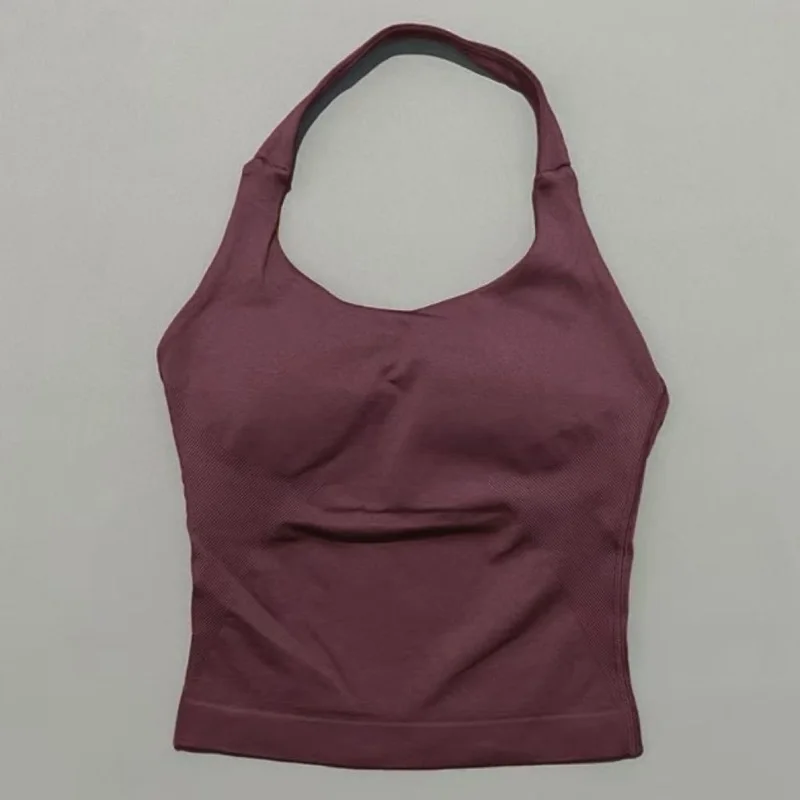 Sports Gym Halter Top Woman Seamless Yoga Tank Removable Chest Pad Push-up Sports Vest Fitness Workout Running Tops