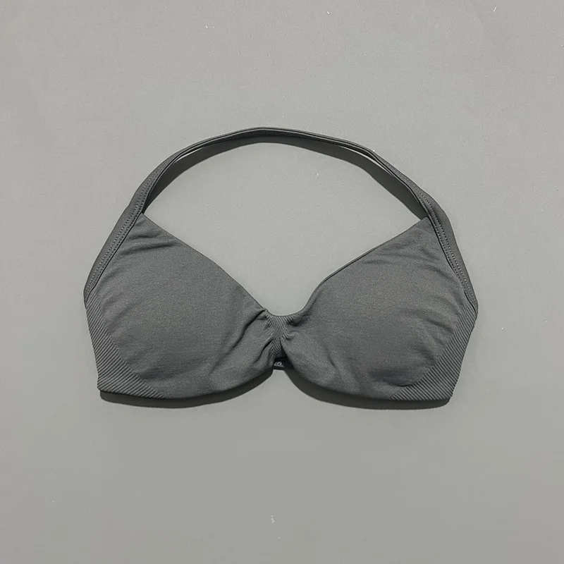 HISTELLO Sports Strappy Bra Df Solid Color Women Seamless Yoga Underwear Fitness Workout Halter Top Running Gym Sports Bra