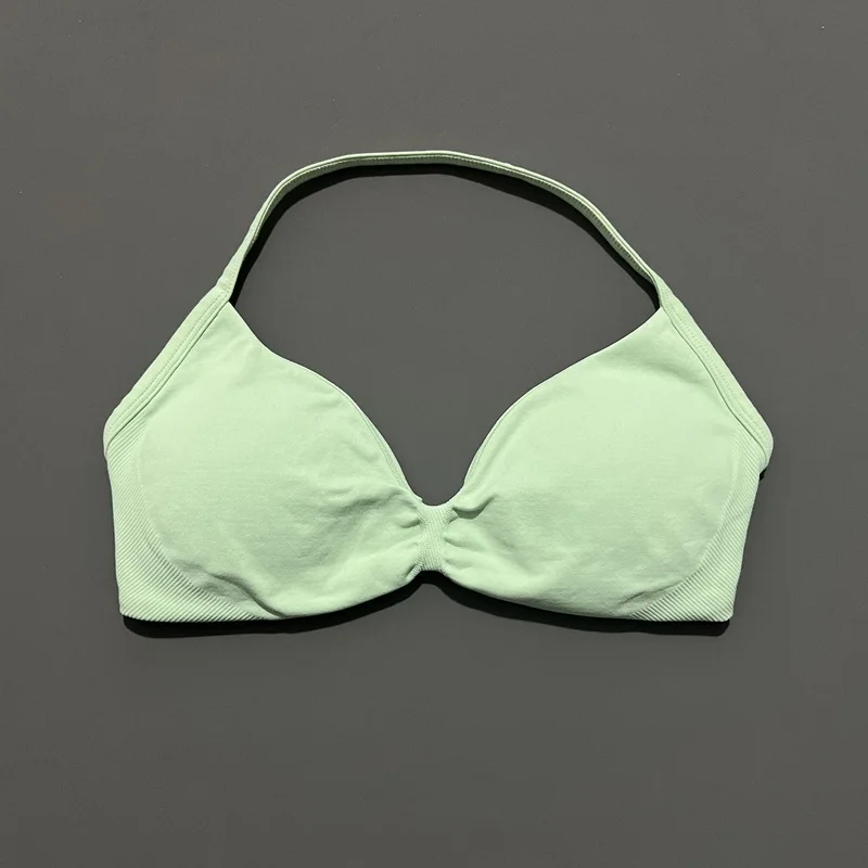HISTELLO Sports Strappy Bra Df Solid Color Women Seamless Yoga Underwear Fitness Workout Halter Top Running Gym Sports Bra