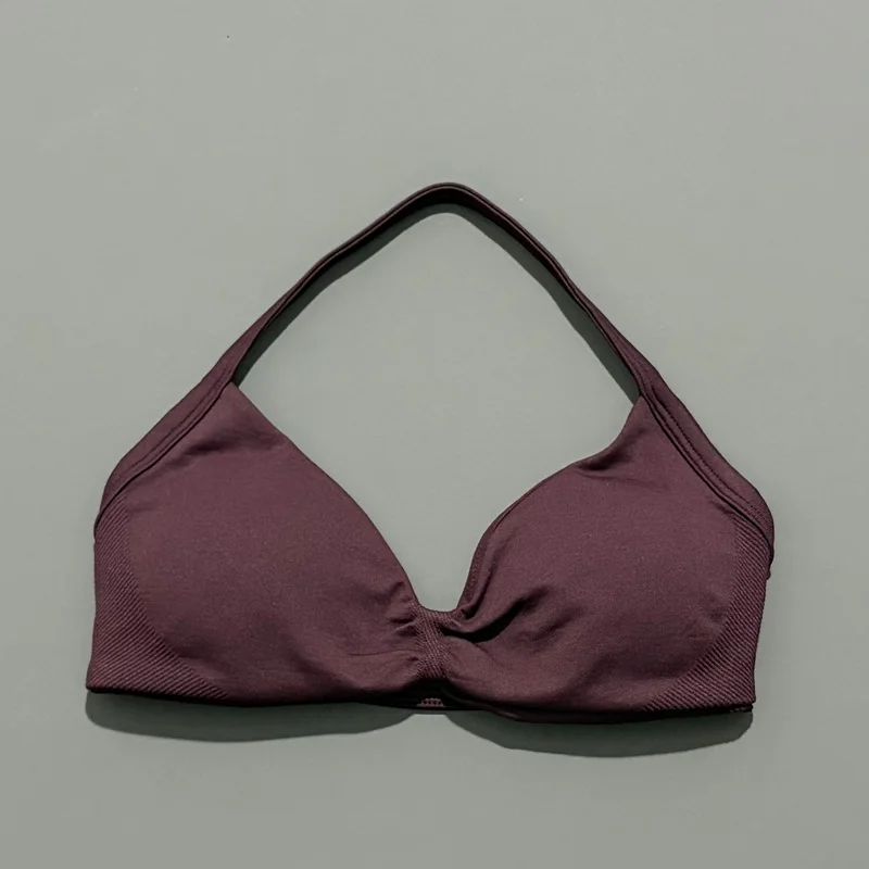 HISTELLO Sports Strappy Bra Df Solid Color Women Seamless Yoga Underwear Fitness Workout Halter Top Running Gym Sports Bra