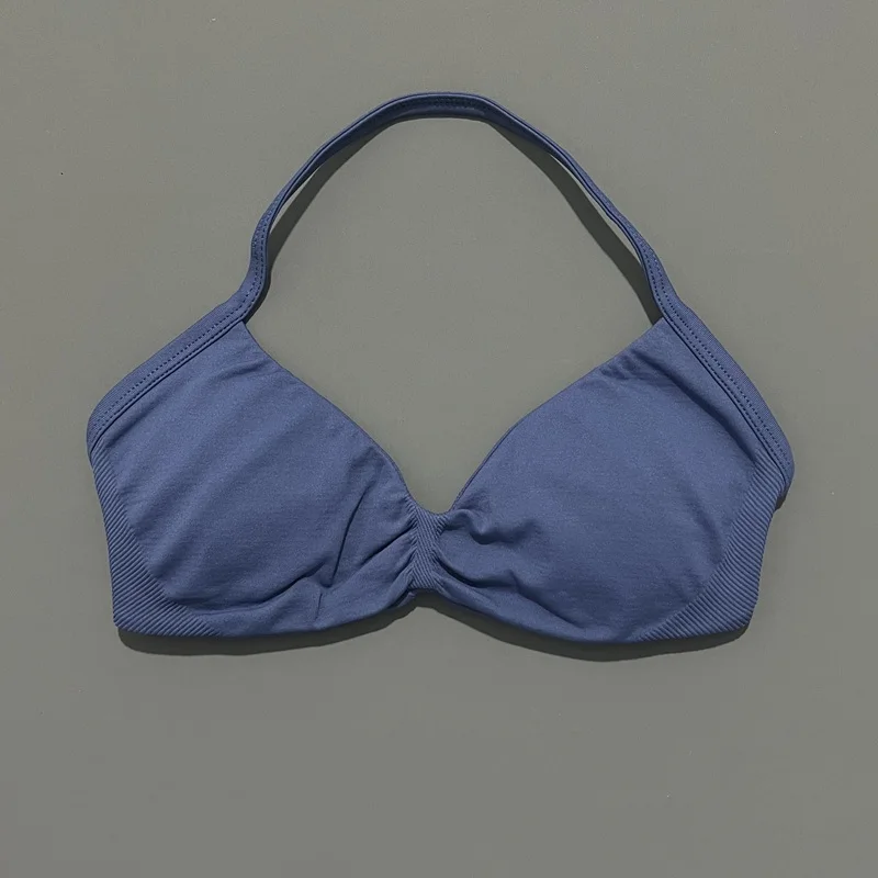 HISTELLO Sports Strappy Bra Df Solid Color Women Seamless Yoga Underwear Fitness Workout Halter Top Running Gym Sports Bra