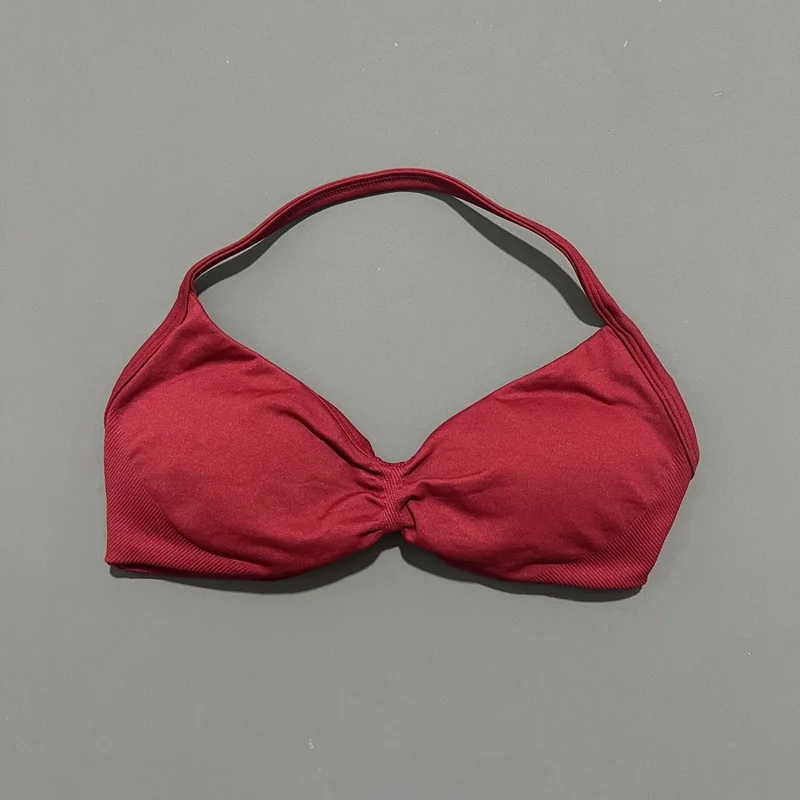 HISTELLO Sports Strappy Bra Df Solid Color Women Seamless Yoga Underwear Fitness Workout Halter Top Running Gym Sports Bra