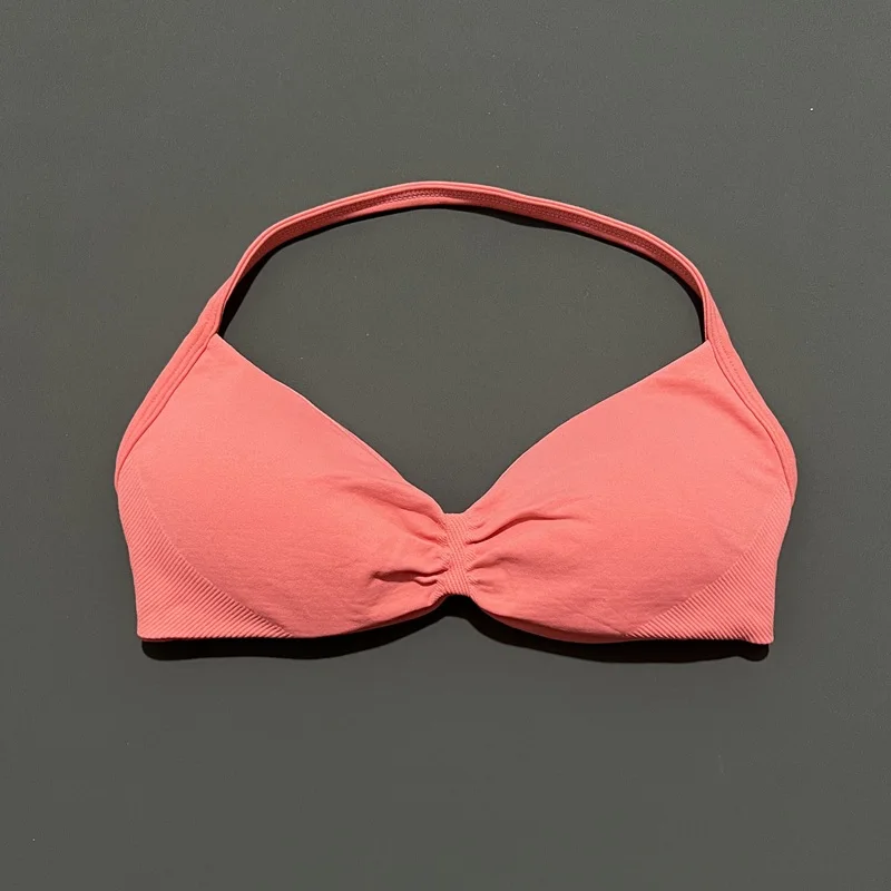 HISTELLO Sports Strappy Bra Df Solid Color Women Seamless Yoga Underwear Fitness Workout Halter Top Running Gym Sports Bra
