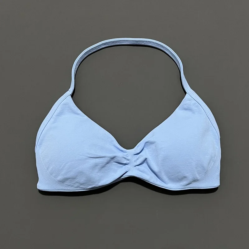 HISTELLO Sports Strappy Bra Df Solid Color Women Seamless Yoga Underwear Fitness Workout Halter Top Running Gym Sports Bra