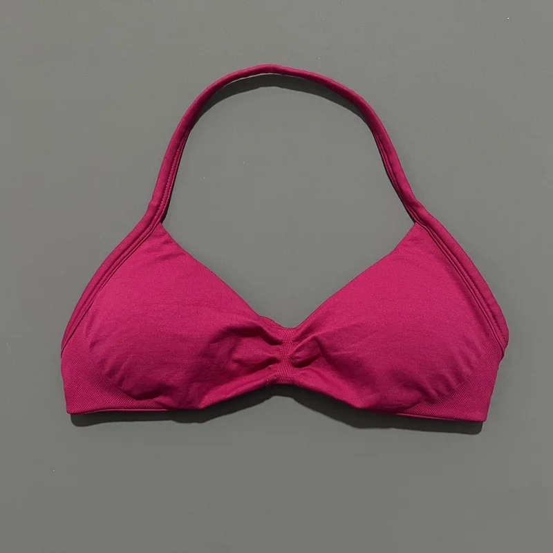 HISTELLO Sports Strappy Bra Df Solid Color Women Seamless Yoga Underwear Fitness Workout Halter Top Running Gym Sports Bra