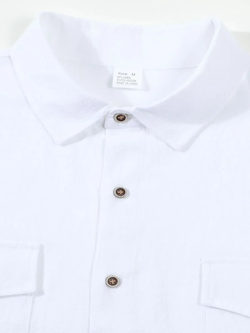 2026 New Men's Long Sleeve Casual Shirt Double Chest Pocket Button Up Soft Loose Linen Comfy Daily Work Street Outdoor Wear Tops