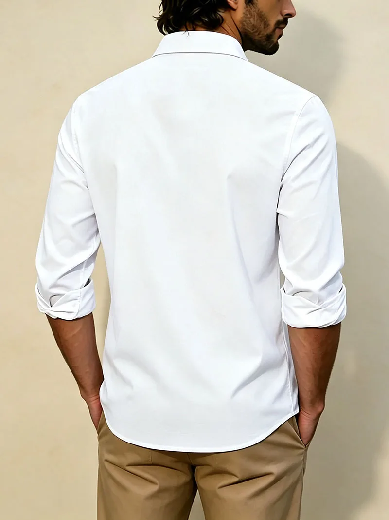 2026 New Men's Long Sleeve Casual Shirt Double Chest Pocket Button Up Soft Loose Linen Comfy Daily Work Street Outdoor Wear Tops