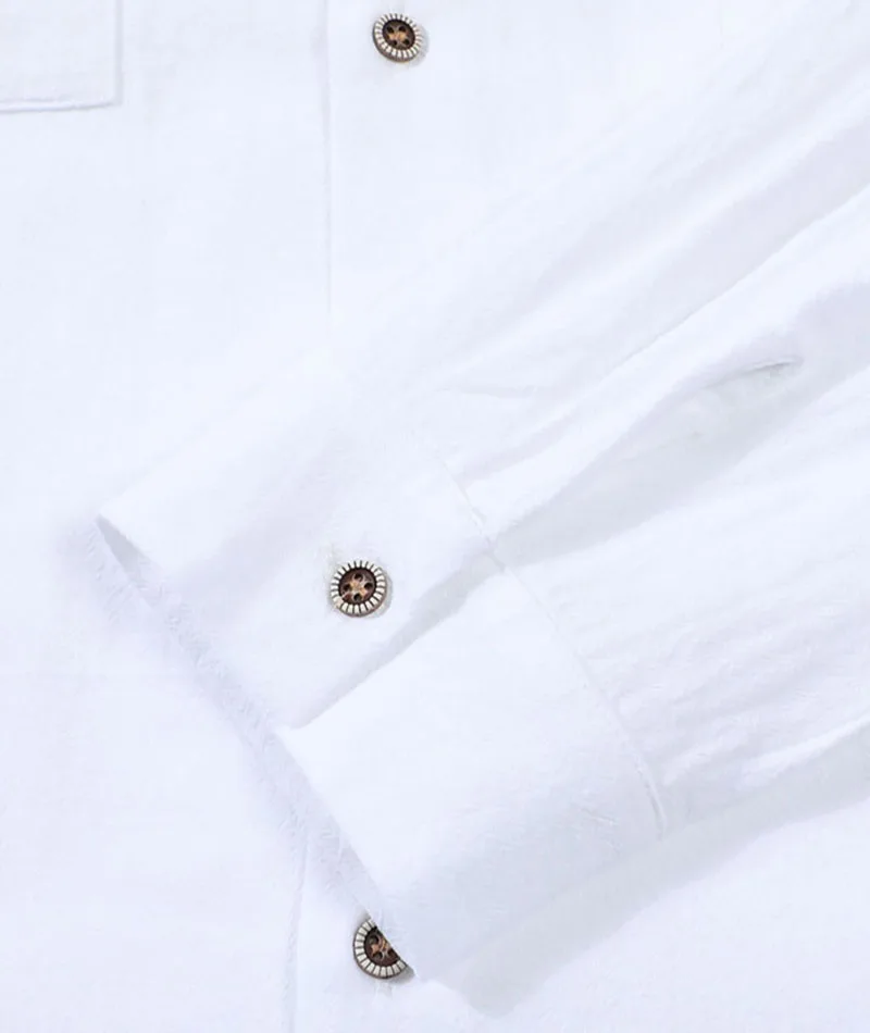 2026 New Men's Long Sleeve Casual Shirt Double Chest Pocket Button Up Soft Loose Linen Comfy Daily Work Street Outdoor Wear Tops