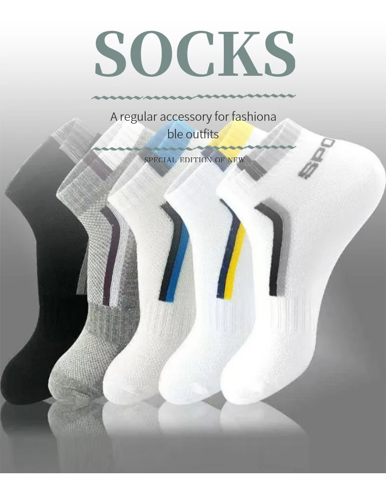 5pairs Men's Fashion Sports Socks, Striped Cotton Sweat Absorption Breathable Comfortable Ankle Socks