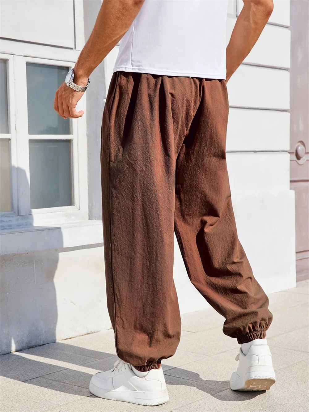 Men's Harem Pants Loose Fit Chinese Style Cotton Linen Solid Color Cozy Sweatpants Joggers High Quality Male Casual Trousers