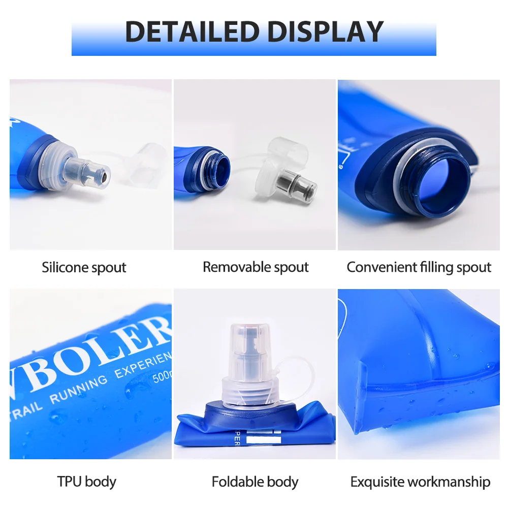250/500/750ML Water Bottle TPU Folding Soft Flask Sport Water Bottle Water Bag Collapsible Water Bottle Running Camping Hiking
