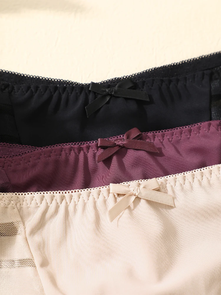FINETOO 3pcs Women's Lace Hollow Out Underwear Sexy Breathable Low-Waist Thongs Female Comfort Stretchy Lingerie Bikini Panties