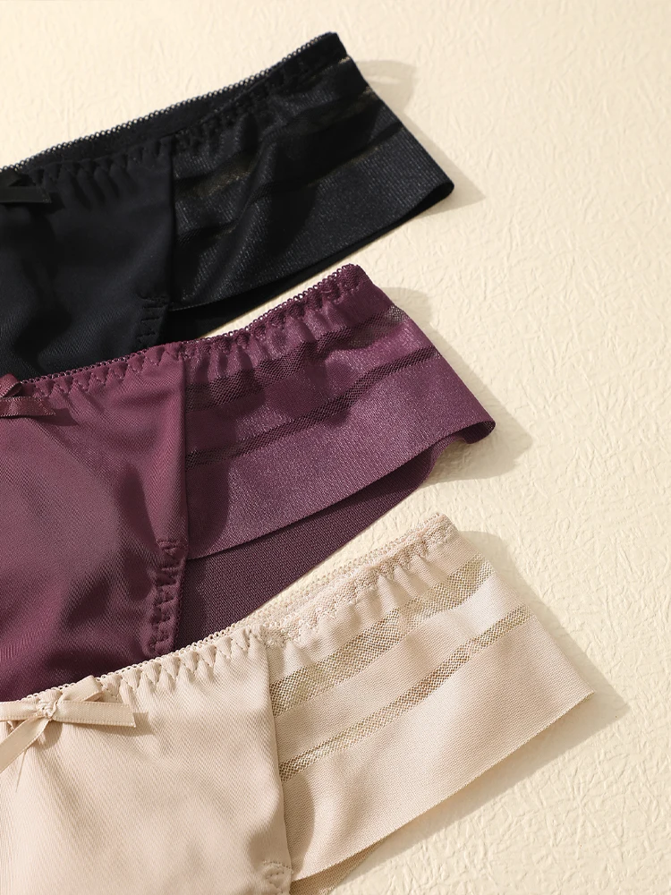 FINETOO 3pcs Women's Lace Hollow Out Underwear Sexy Breathable Low-Waist Thongs Female Comfort Stretchy Lingerie Bikini Panties