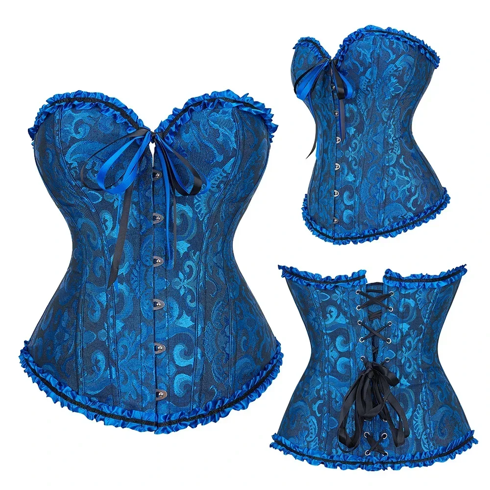 Women Corset Top Jacquard Overbust Bustier Victorian Sexy Lace up Floral Lingerie Korset Vintage Gothic Basques Costume