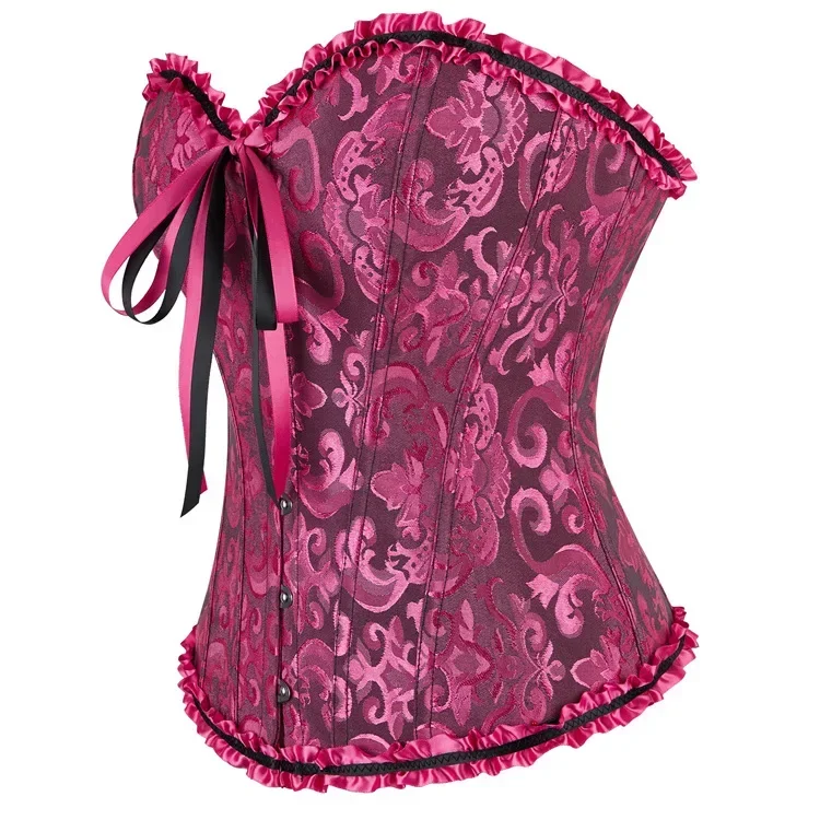 Women Corset Top Jacquard Overbust Bustier Victorian Sexy Lace up Floral Lingerie Korset Vintage Gothic Basques Costume