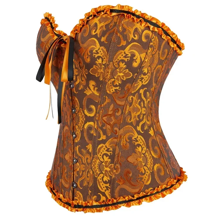 Women Corset Top Jacquard Overbust Bustier Victorian Sexy Lace up Floral Lingerie Korset Vintage Gothic Basques Costume