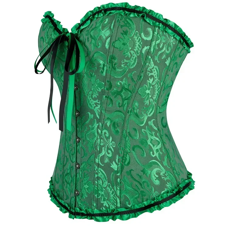 Women Corset Top Jacquard Overbust Bustier Victorian Sexy Lace up Floral Lingerie Korset Vintage Gothic Basques Costume