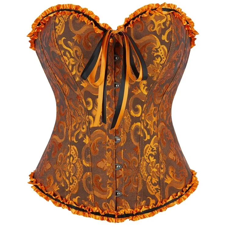 Women Corset Top Jacquard Overbust Bustier Victorian Sexy Lace up Floral Lingerie Korset Vintage Gothic Basques Costume
