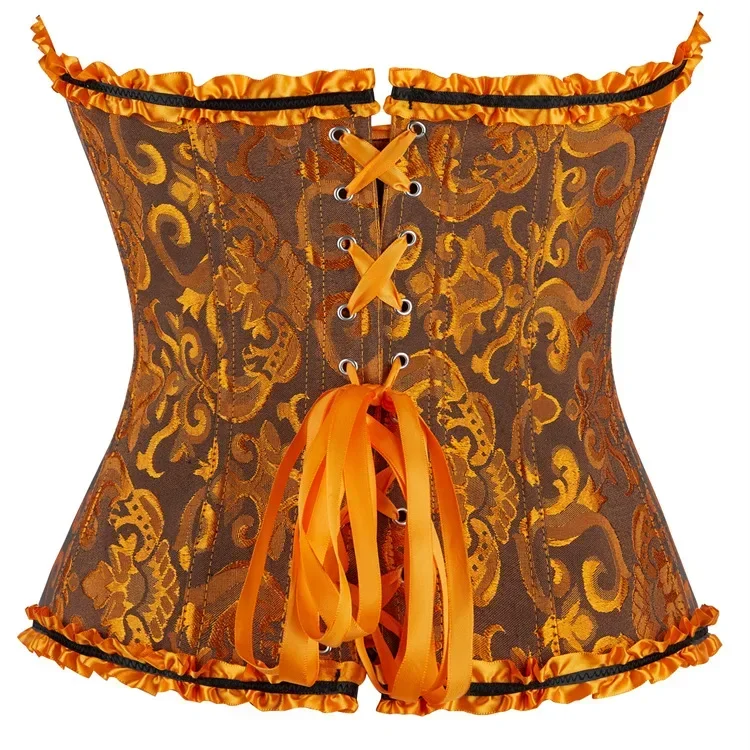 Women Corset Top Jacquard Overbust Bustier Victorian Sexy Lace up Floral Lingerie Korset Vintage Gothic Basques Costume
