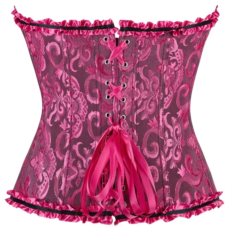 Women Corset Top Jacquard Overbust Bustier Victorian Sexy Lace up Floral Lingerie Korset Vintage Gothic Basques Costume