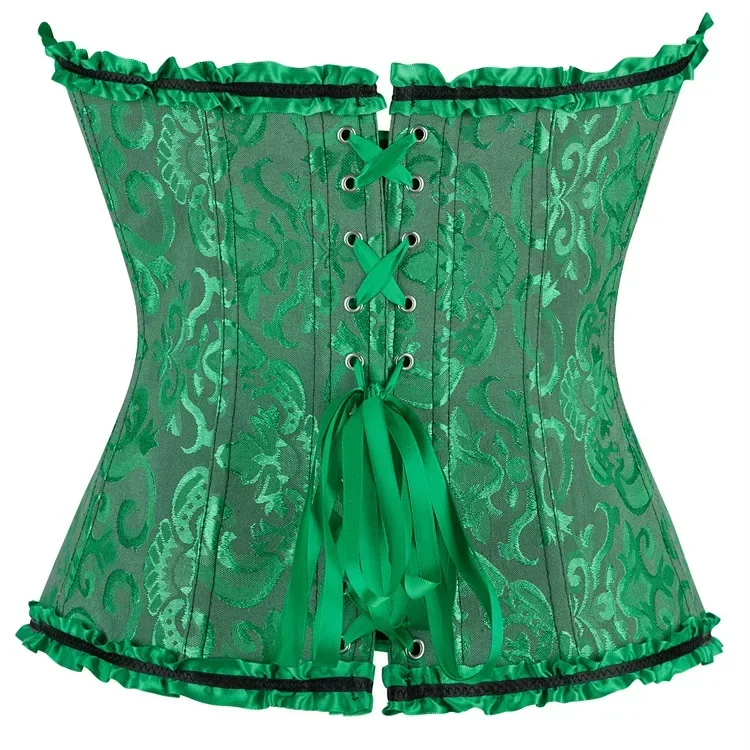 Women Corset Top Jacquard Overbust Bustier Victorian Sexy Lace up Floral Lingerie Korset Vintage Gothic Basques Costume