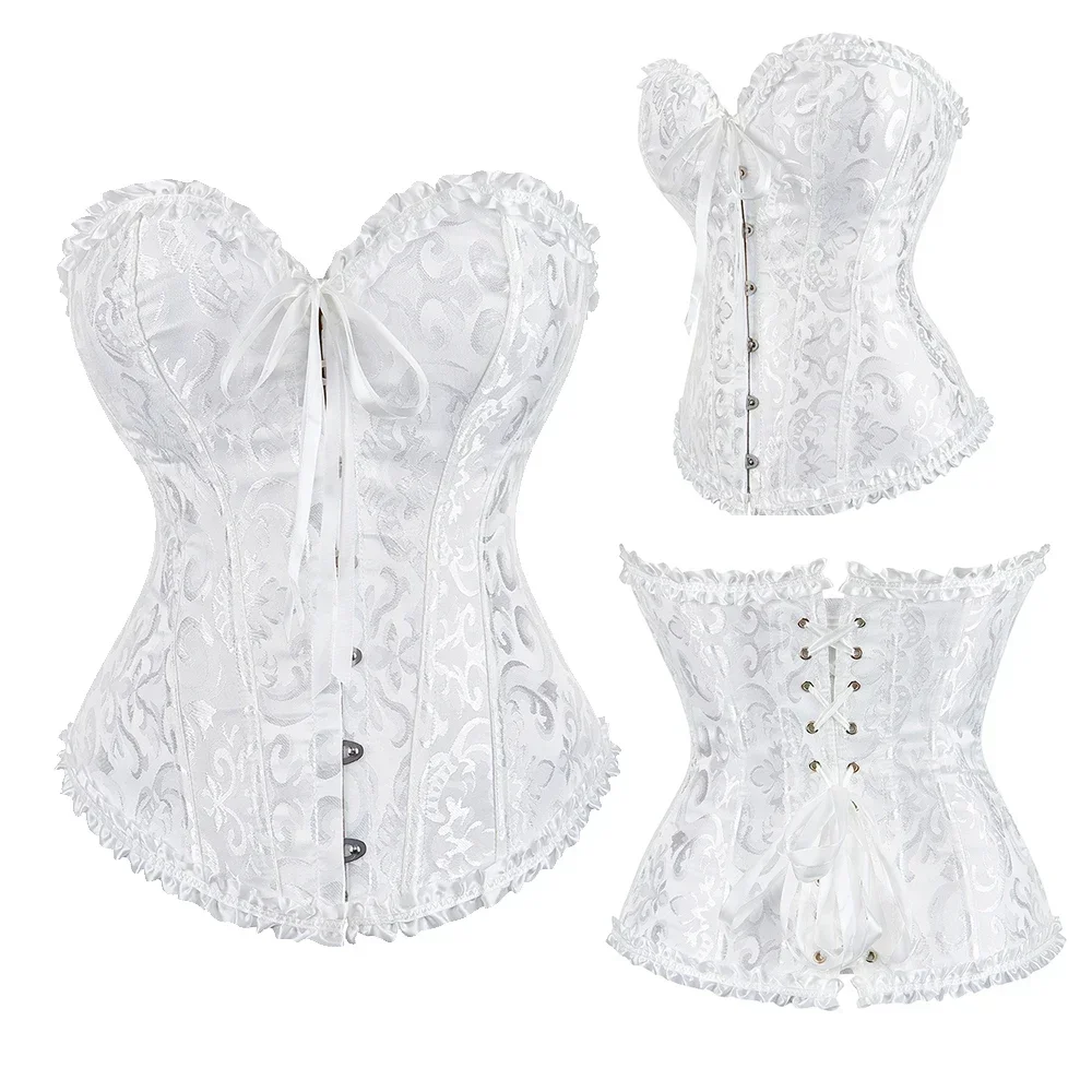 Women Corset Top Jacquard Overbust Bustier Victorian Sexy Lace up Floral Lingerie Korset Vintage Gothic Basques Costume
