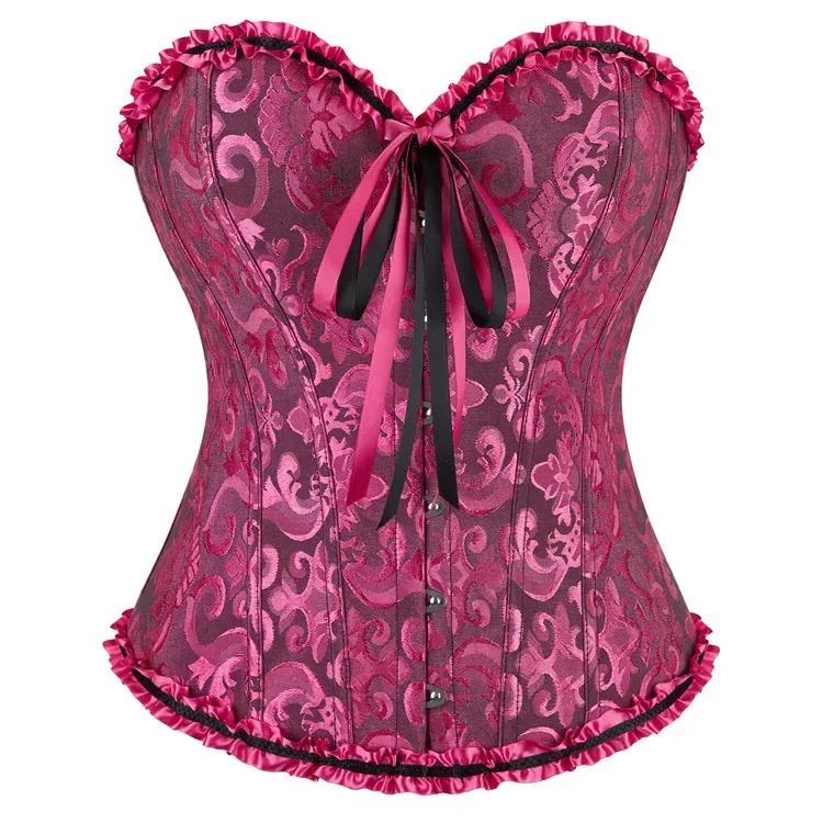 Women Corset Top Jacquard Overbust Bustier Victorian Sexy Lace up Floral Lingerie Korset Vintage Gothic Basques Costume