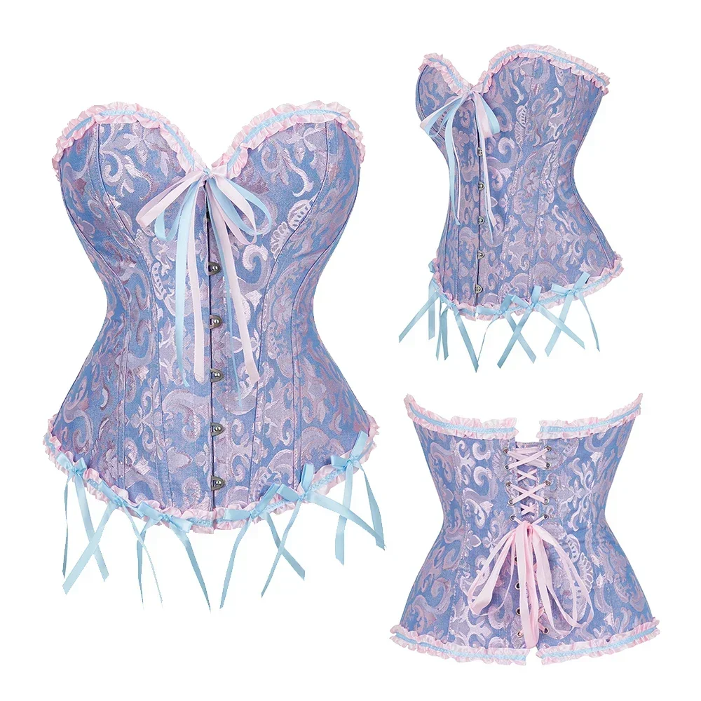 Women Corset Top Jacquard Overbust Bustier Victorian Sexy Lace up Floral Lingerie Korset Vintage Gothic Basques Costume