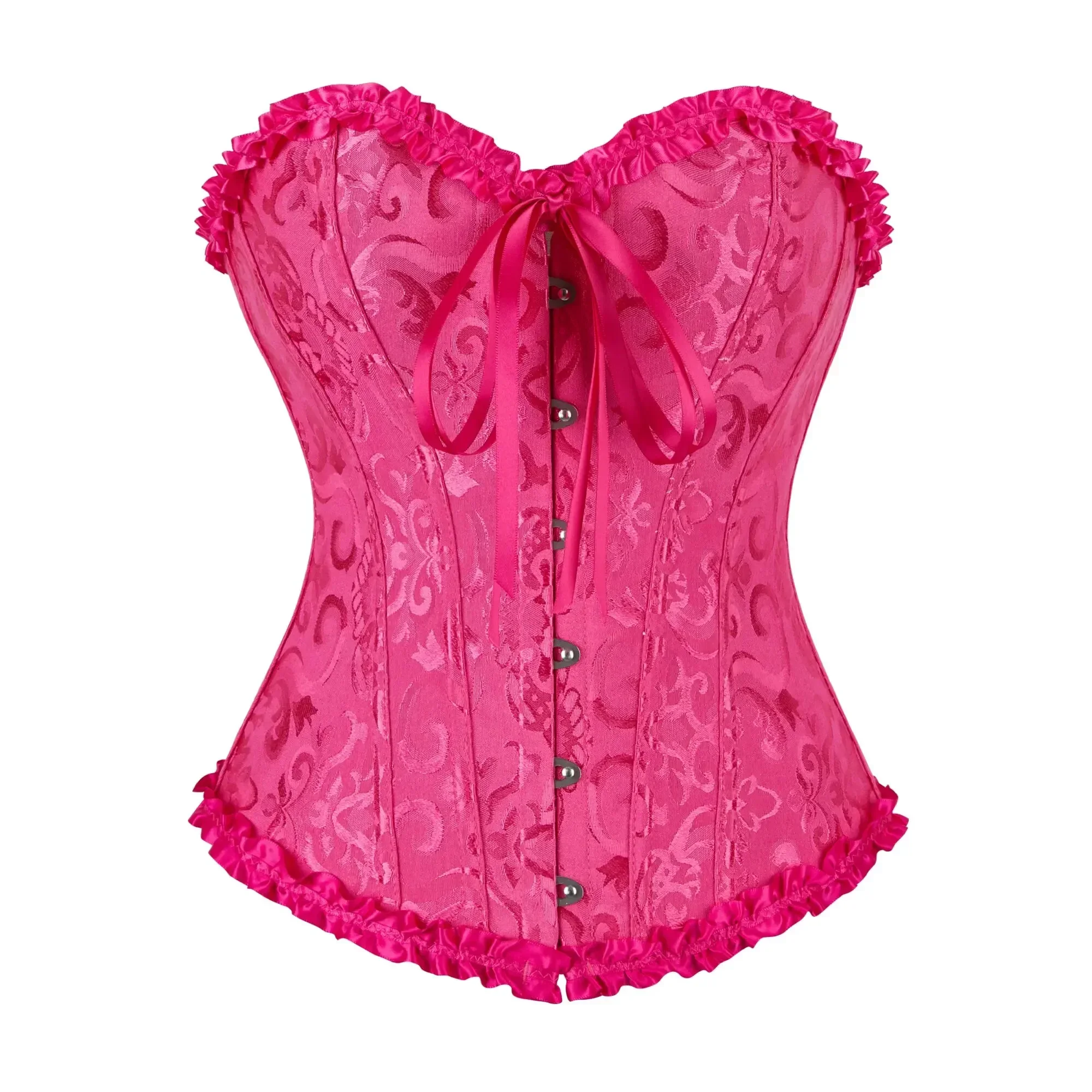 Women Corset Top Jacquard Overbust Bustier Victorian Sexy Lace up Floral Lingerie Korset Vintage Gothic Basques Costume