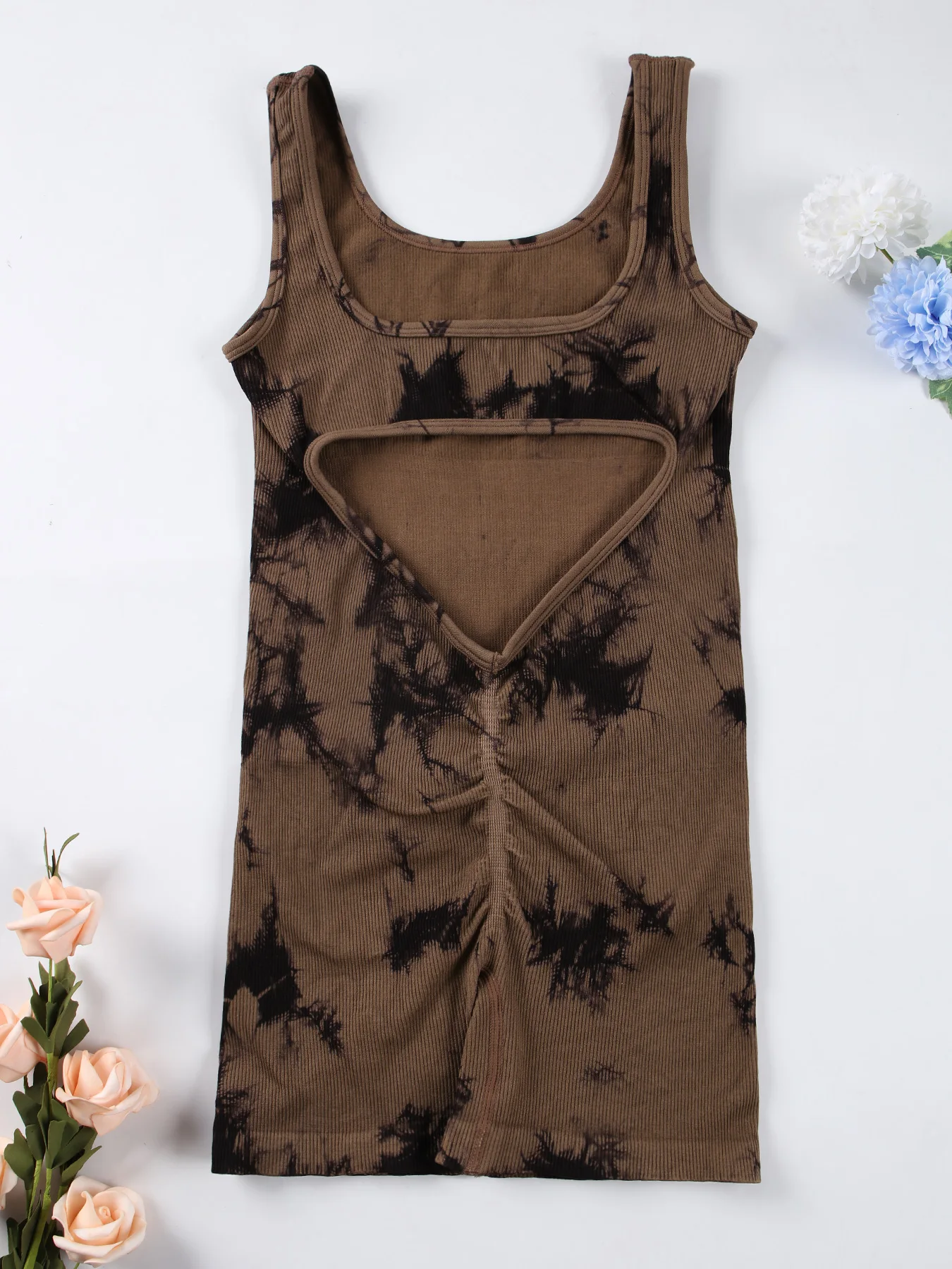 1PCS Backless Yoga Suit U Neck Sleeveless Sports Jumpsuit Solid Colour Threaded Stretch Women Bodysuit Without Bust Pads
