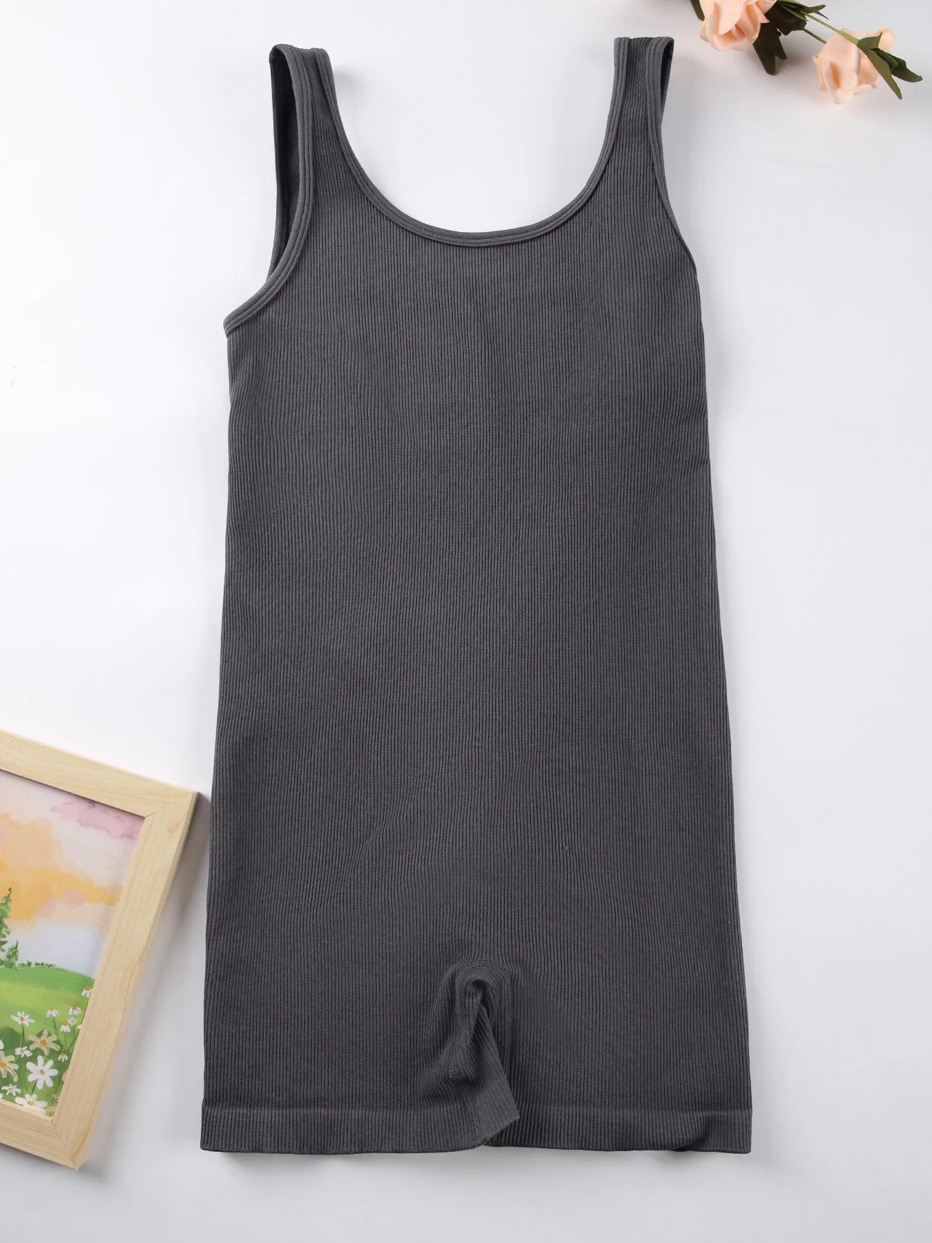 1PCS Backless Yoga Suit U Neck Sleeveless Sports Jumpsuit Solid Colour Threaded Stretch Women Bodysuit Without Bust Pads