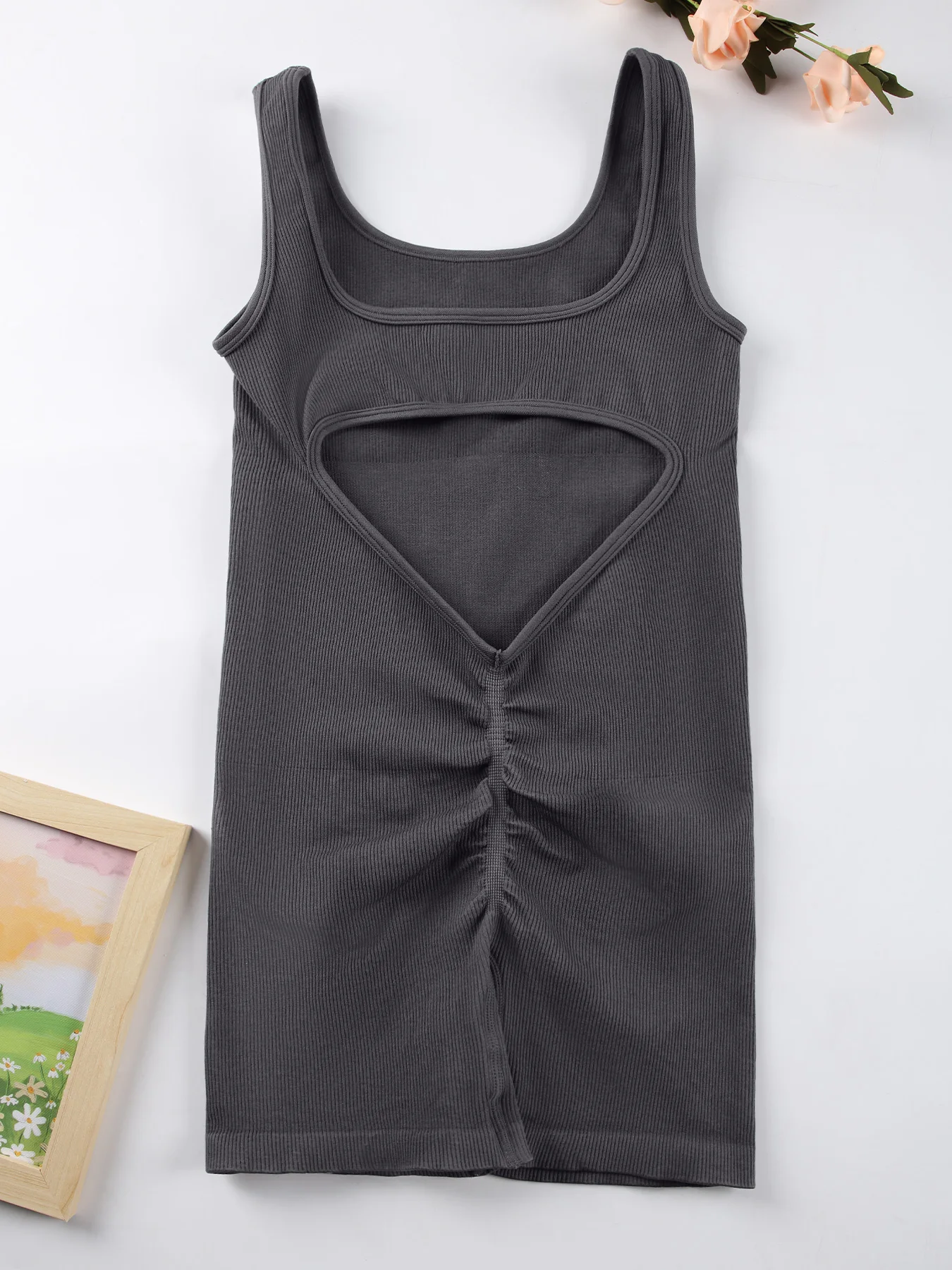 1PCS Backless Yoga Suit U Neck Sleeveless Sports Jumpsuit Solid Colour Threaded Stretch Women Bodysuit Without Bust Pads