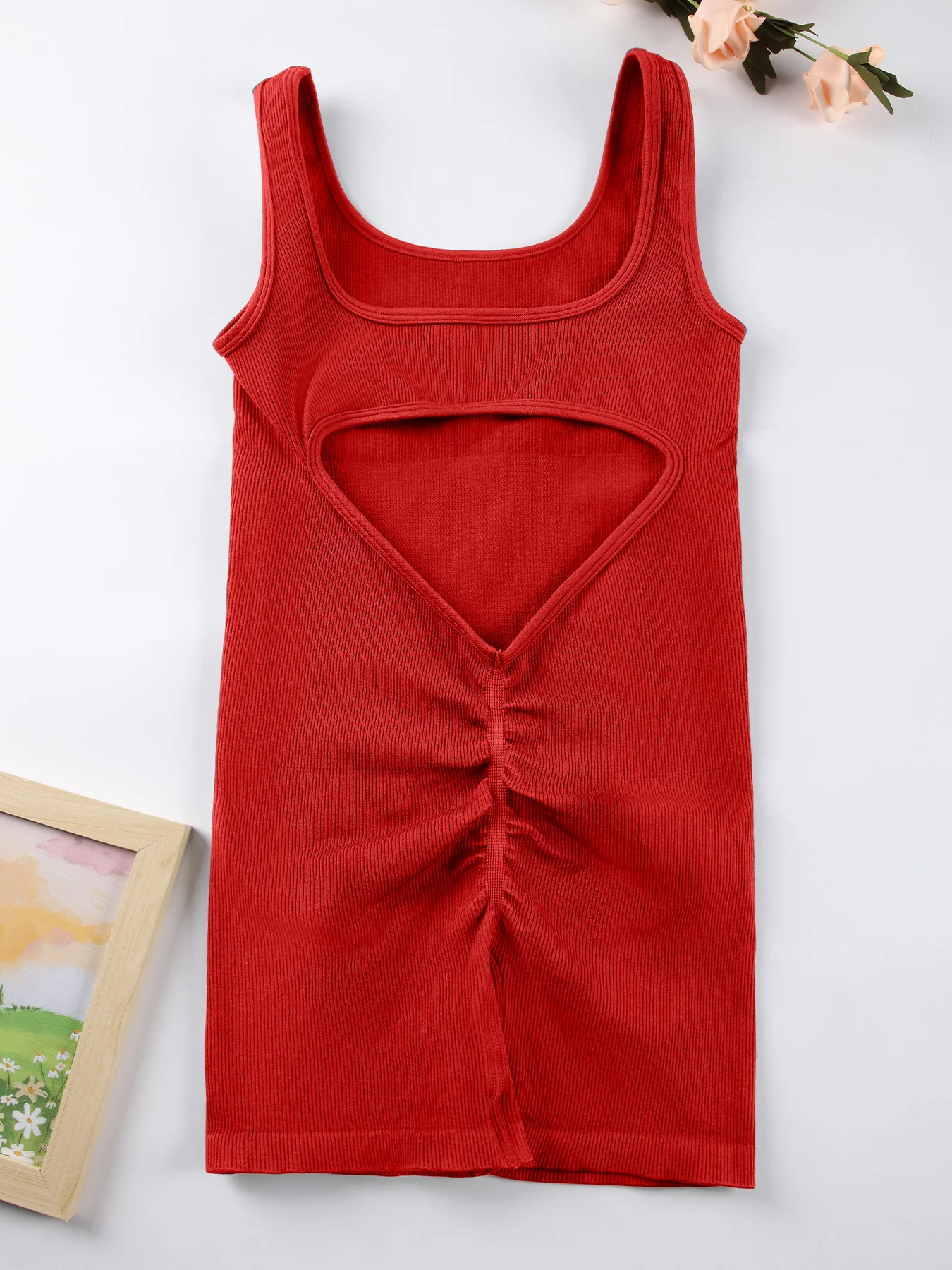 1PCS Backless Yoga Suit U Neck Sleeveless Sports Jumpsuit Solid Colour Threaded Stretch Women Bodysuit Without Bust Pads