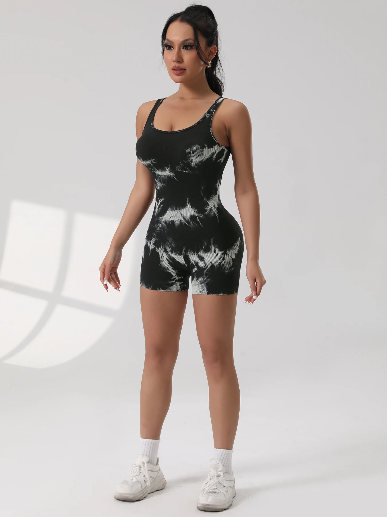 1PCS Backless Yoga Suit U Neck Sleeveless Sports Jumpsuit Solid Colour Threaded Stretch Women Bodysuit Without Bust Pads