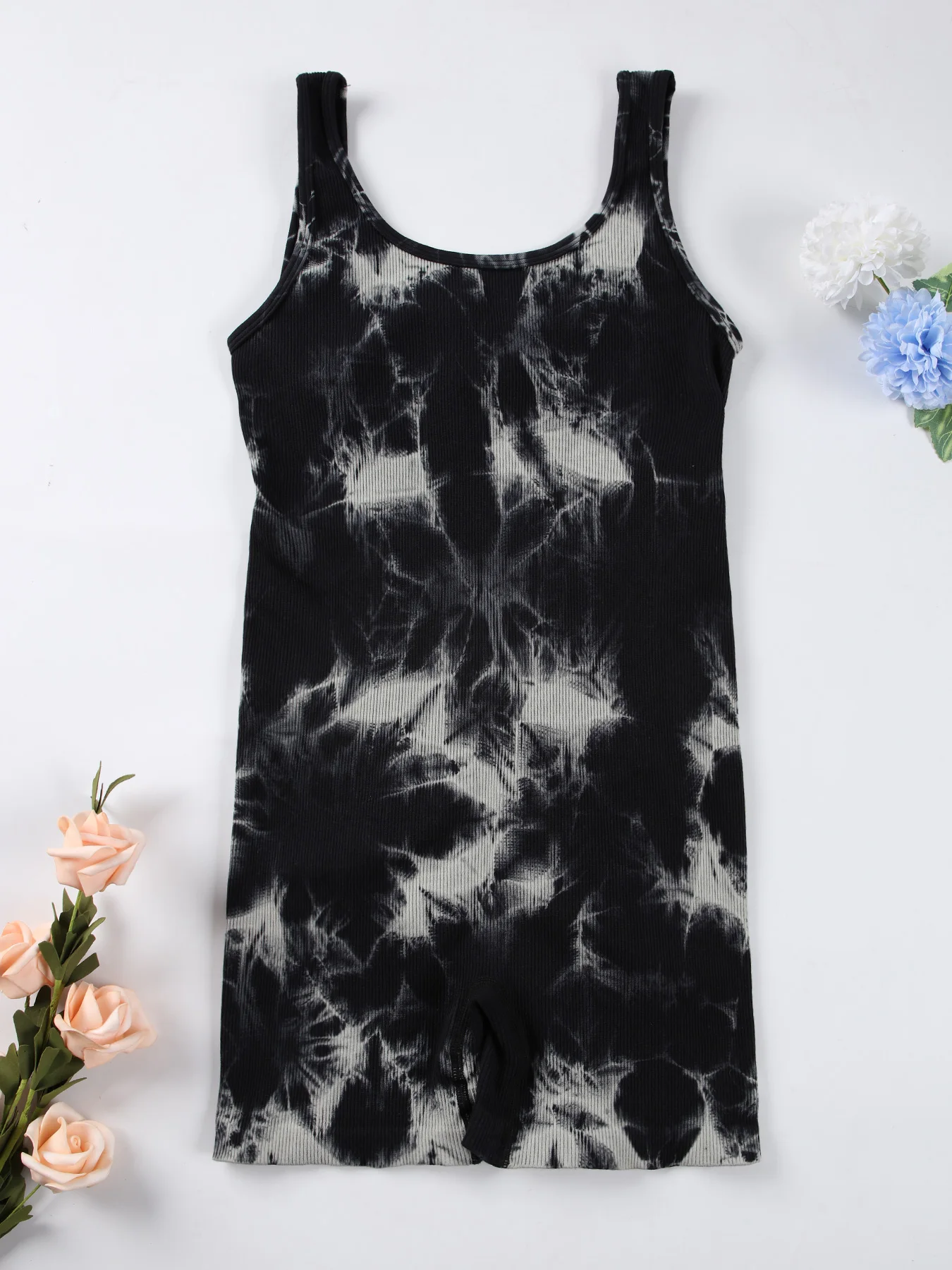 1PCS Backless Yoga Suit U Neck Sleeveless Sports Jumpsuit Solid Colour Threaded Stretch Women Bodysuit Without Bust Pads