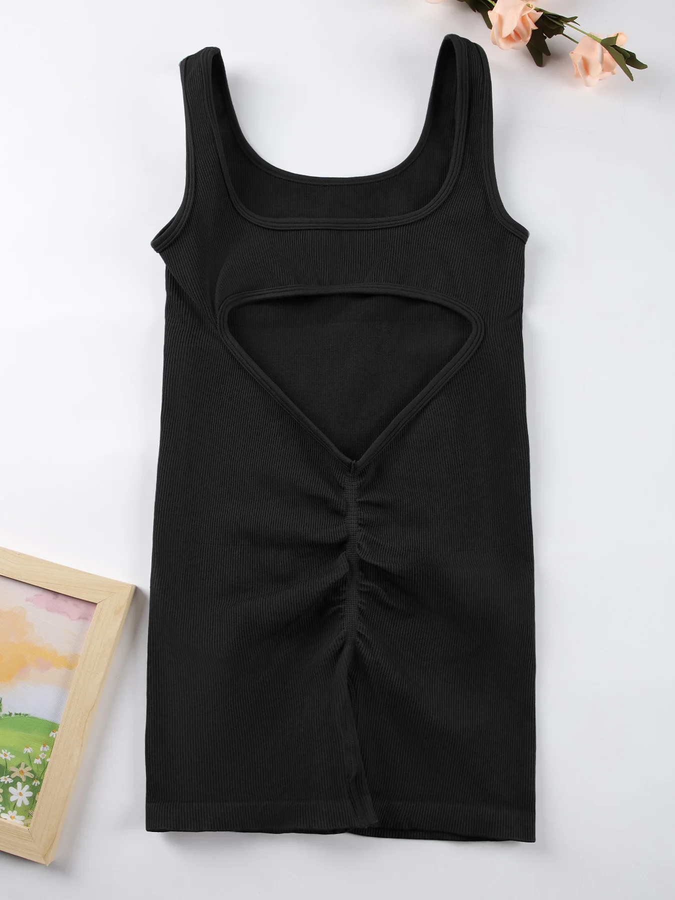 1PCS Backless Yoga Suit U Neck Sleeveless Sports Jumpsuit Solid Colour Threaded Stretch Women Bodysuit Without Bust Pads