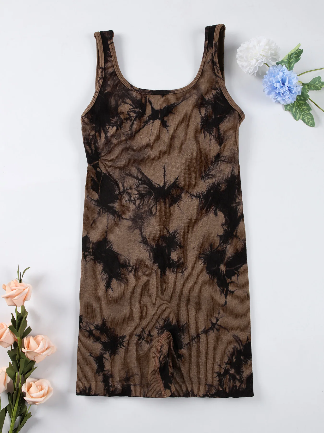 1PCS Backless Yoga Suit U Neck Sleeveless Sports Jumpsuit Solid Colour Threaded Stretch Women Bodysuit Without Bust Pads
