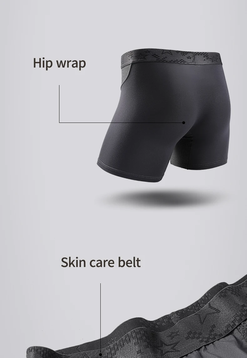 Extra Long Sports Underwear Men's Boxer Briefs Anti-Wear Leg Running Large Size Breathable Training Boxer Briefs