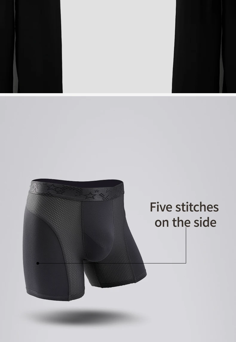 Extra Long Sports Underwear Men's Boxer Briefs Anti-Wear Leg Running Large Size Breathable Training Boxer Briefs