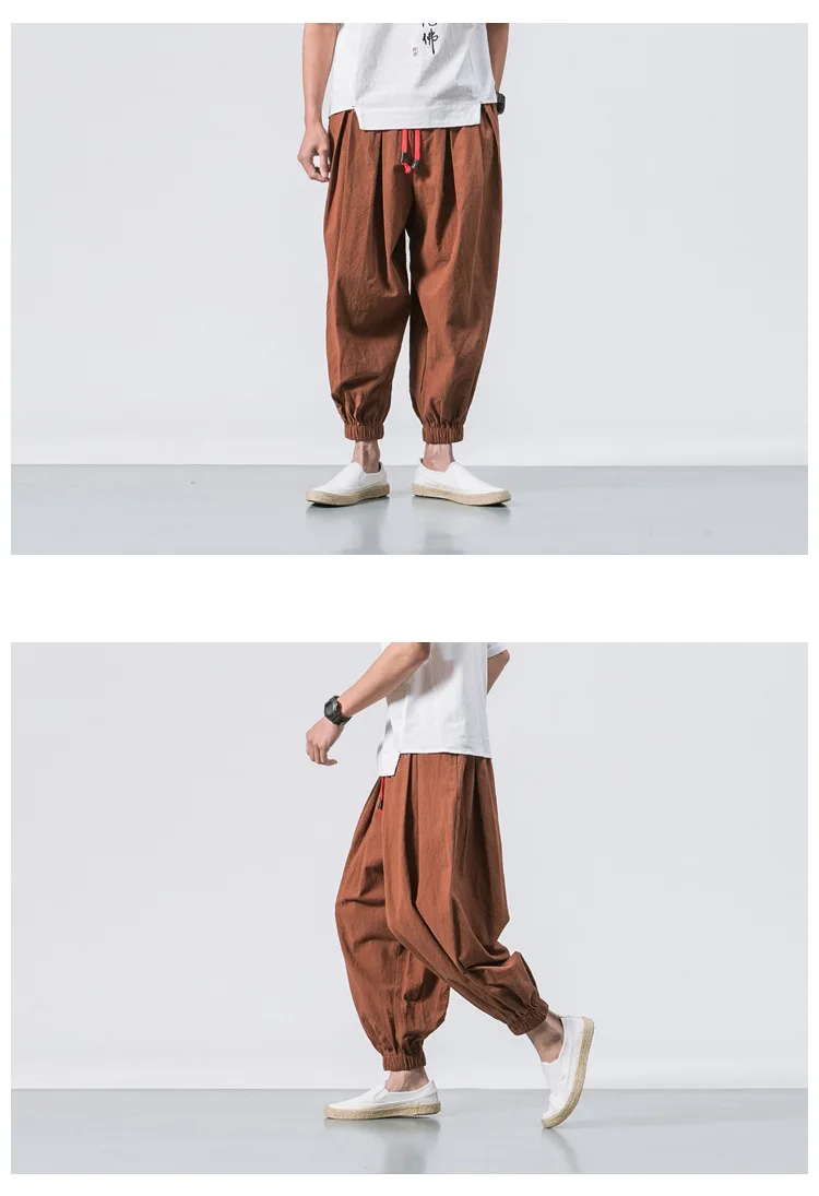 New Oversized Men Harem Pants Loose Chinese Style Cotton and Linen Sweatpants Joggers High Quality Casual Trousers Men