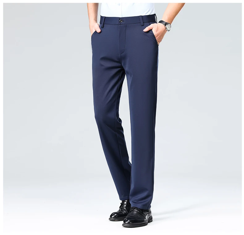 29-42 Men's Summer Thin Fashion Business Casual Suit Pants Long Pants Men's Elastic Straight Sleeve Formal Pants Plus Size 28-40