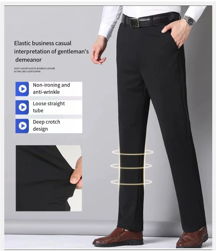 29-42 Men's Summer Thin Fashion Business Casual Suit Pants Long Pants Men's Elastic Straight Sleeve Formal Pants Plus Size 28-40
